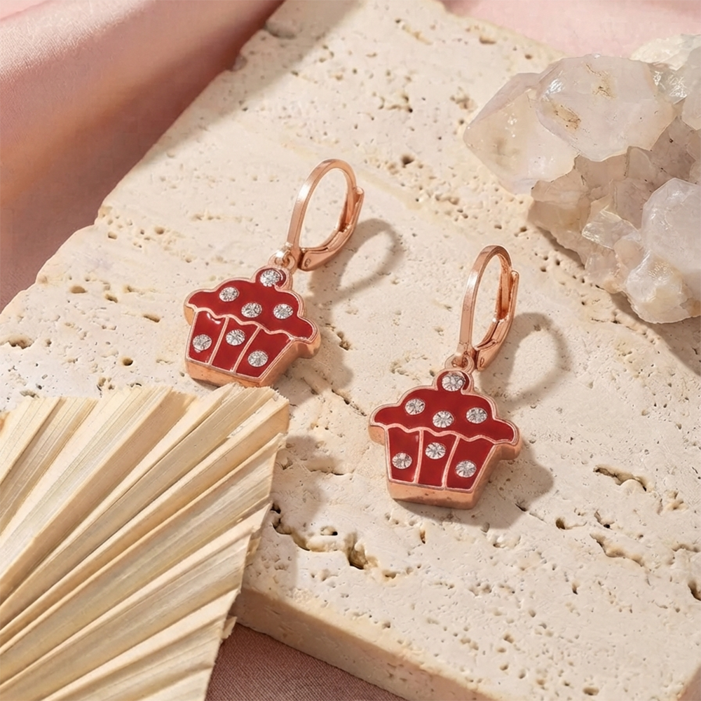 The99Jewel Cute Rose Gold Plated CupCake Shape Hoop Earrings