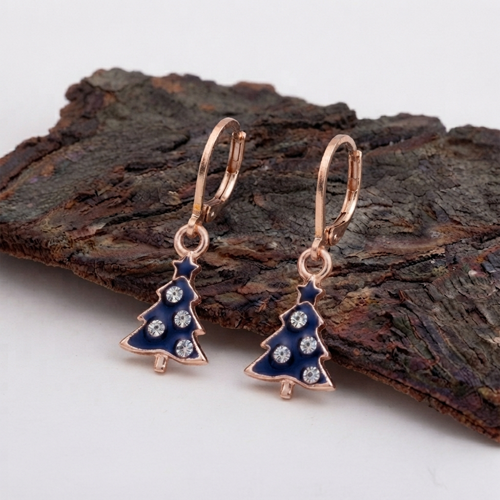 The99Jewel Rose Gold Plated Austrian Stone Christmas Tree Hoop Earrings for Women