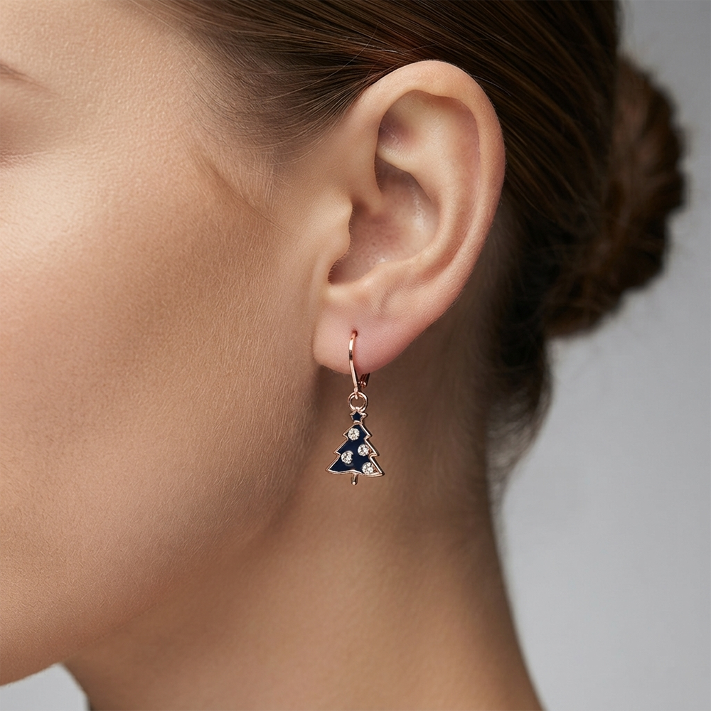 The99Jewel Rose Gold Plated Austrian Stone Christmas Tree Hoop Earrings for Women