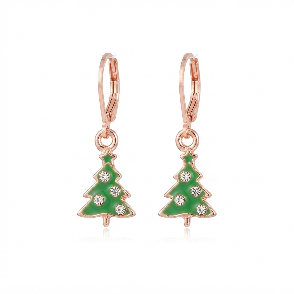 The99Jewel Rose Gold Plated Austrian Stone Christmas Tree Hoop Earrings for Women