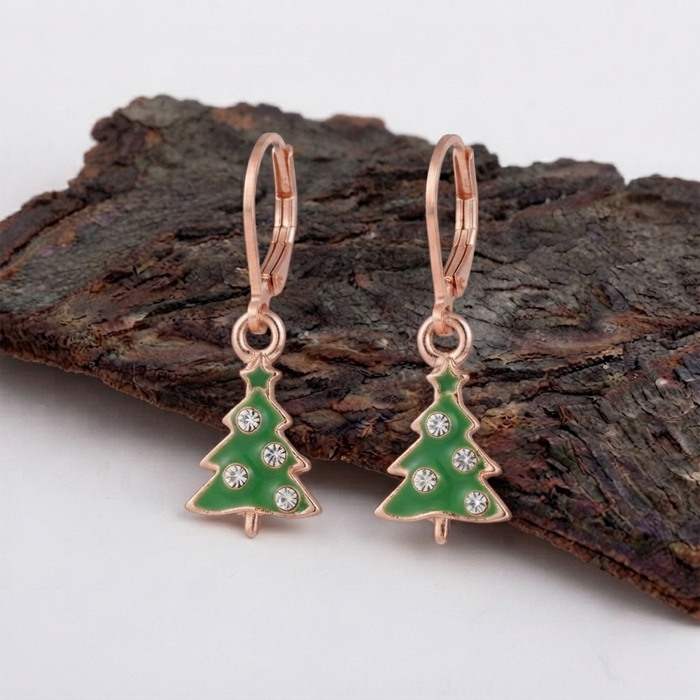 The99Jewel Rose Gold Plated Austrian Stone Christmas Tree Hoop Earrings for Women