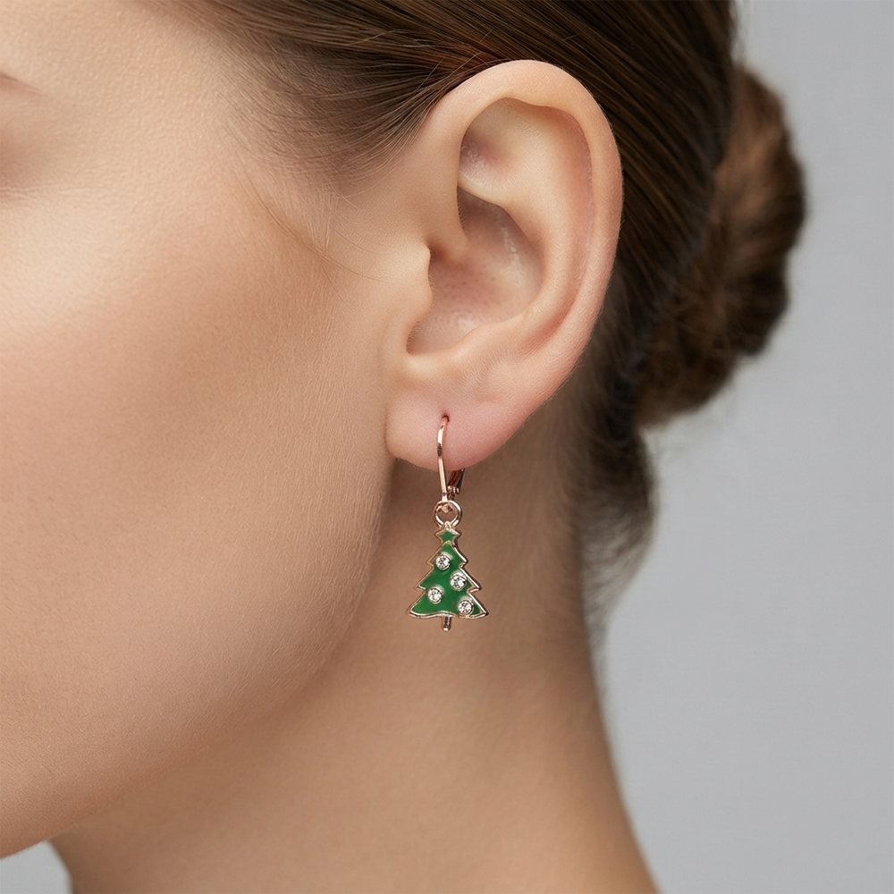 The99Jewel Rose Gold Plated Austrian Stone Christmas Tree Hoop Earrings for Women