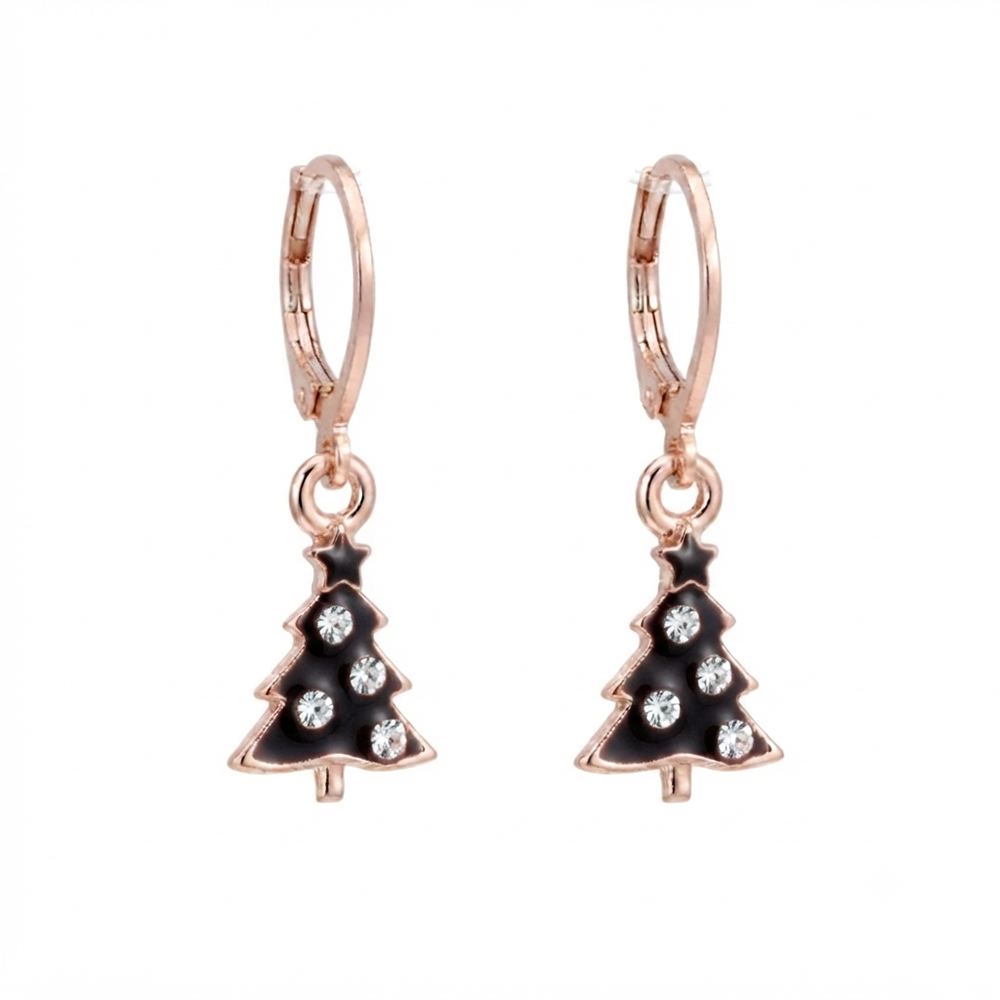 The99Jewel Rose Gold Plated Austrian Stone Christmas Tree Hoop Earrings for Women