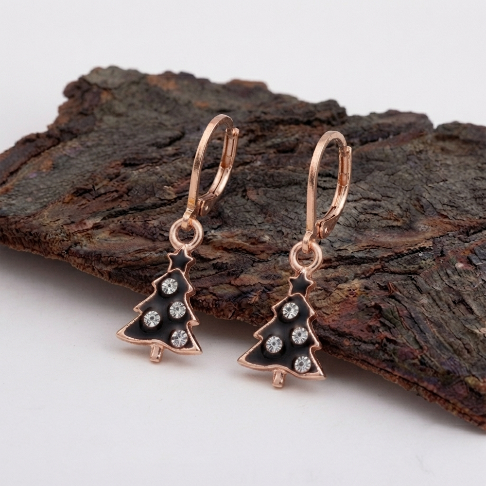 The99Jewel Rose Gold Plated Austrian Stone Christmas Tree Hoop Earrings for Women