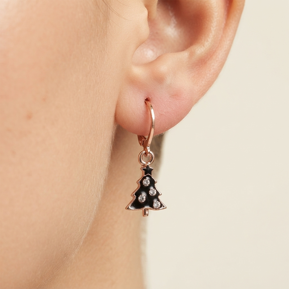 The99Jewel Rose Gold Plated Austrian Stone Christmas Tree Hoop Earrings for Women