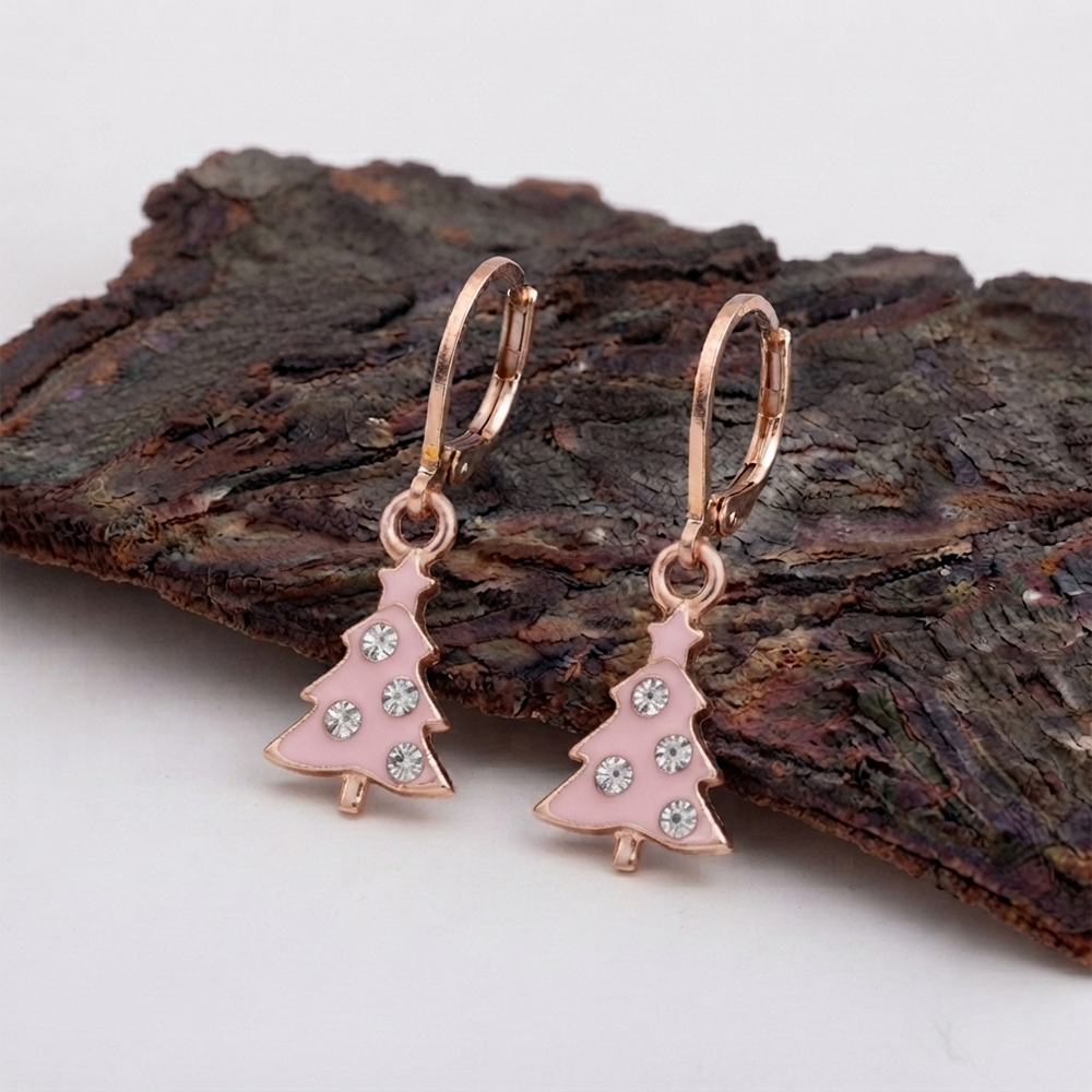 The99Jewel Rose Gold Plated Austrian Stone Christmas Tree Hoop Earrings for Women