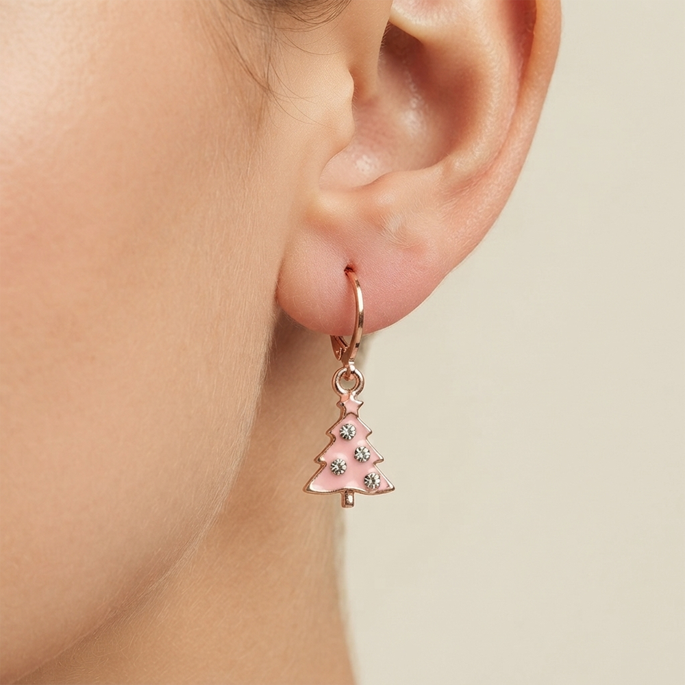 The99Jewel Rose Gold Plated Austrian Stone Christmas Tree Hoop Earrings for Women