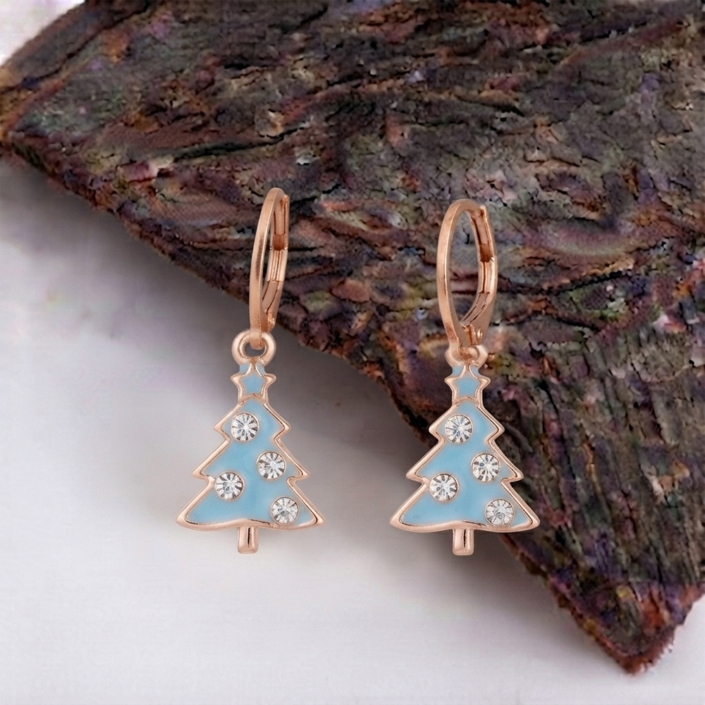 The99Jewel Rose Gold Plated Austrian Stone Christmas Tree Hoop Earrings for Women