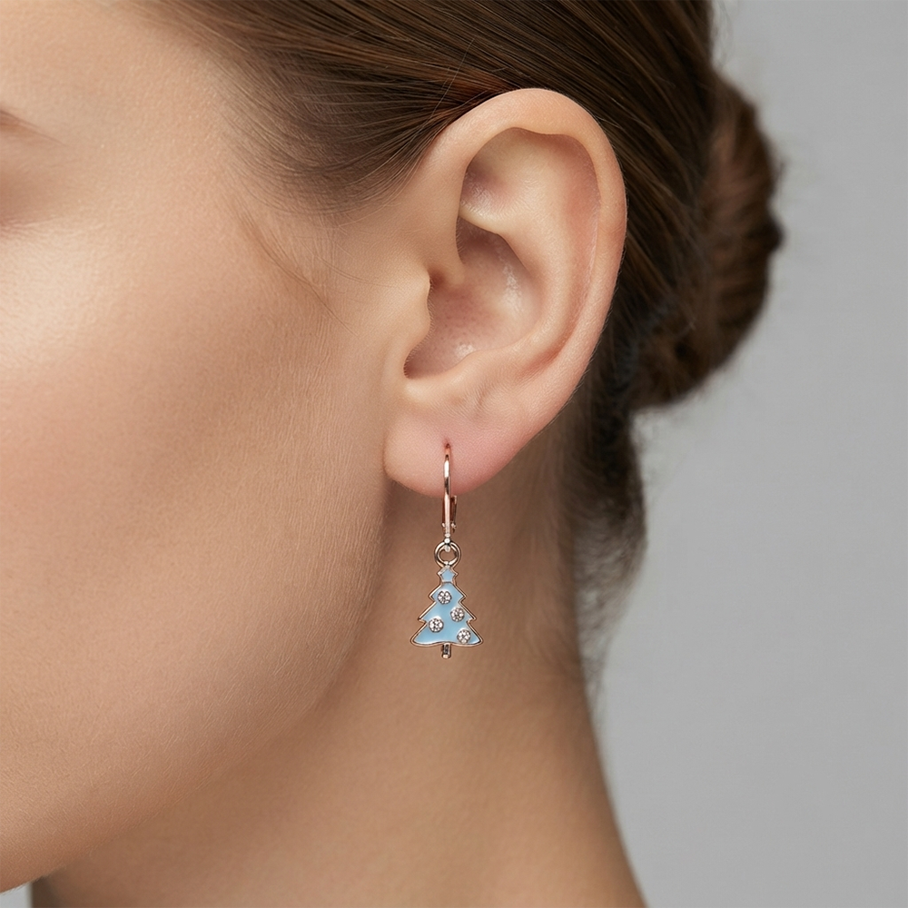 The99Jewel Rose Gold Plated Austrian Stone Christmas Tree Hoop Earrings for Women