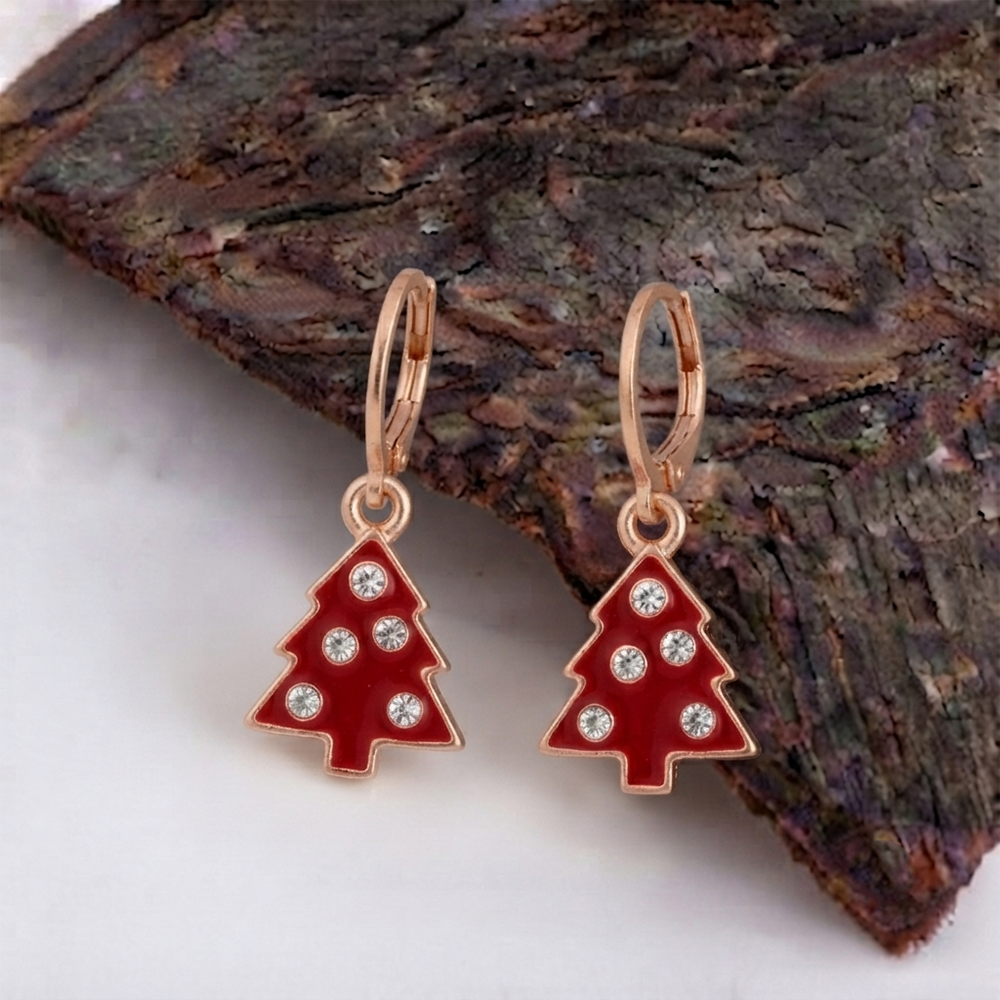 The99Jewel Rose Gold Plated Austrian Stone Christmas Tree Hoop Earrings for Women