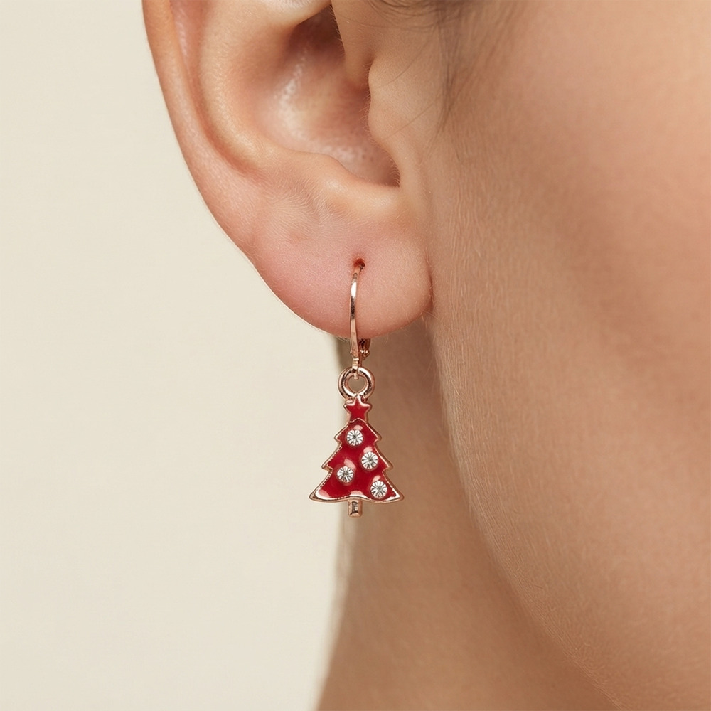 The99Jewel Rose Gold Plated Austrian Stone Christmas Tree Hoop Earrings for Women