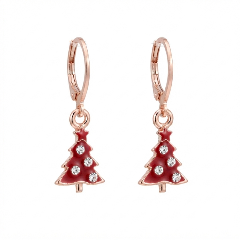 The99Jewel Rose Gold Plated Austrian Stone Christmas Tree Hoop Earrings for Women