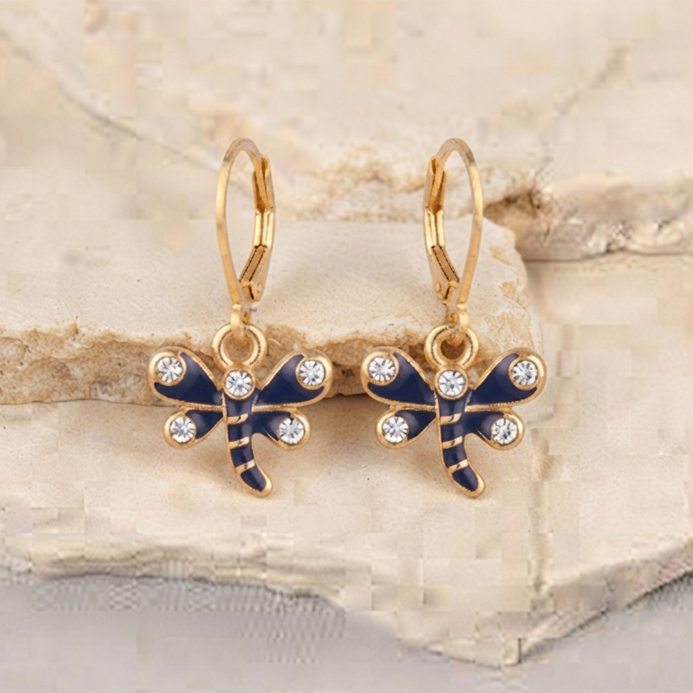 The99Jewel Dazzling Gold Plated DragonFly Shape Hoop Earrings