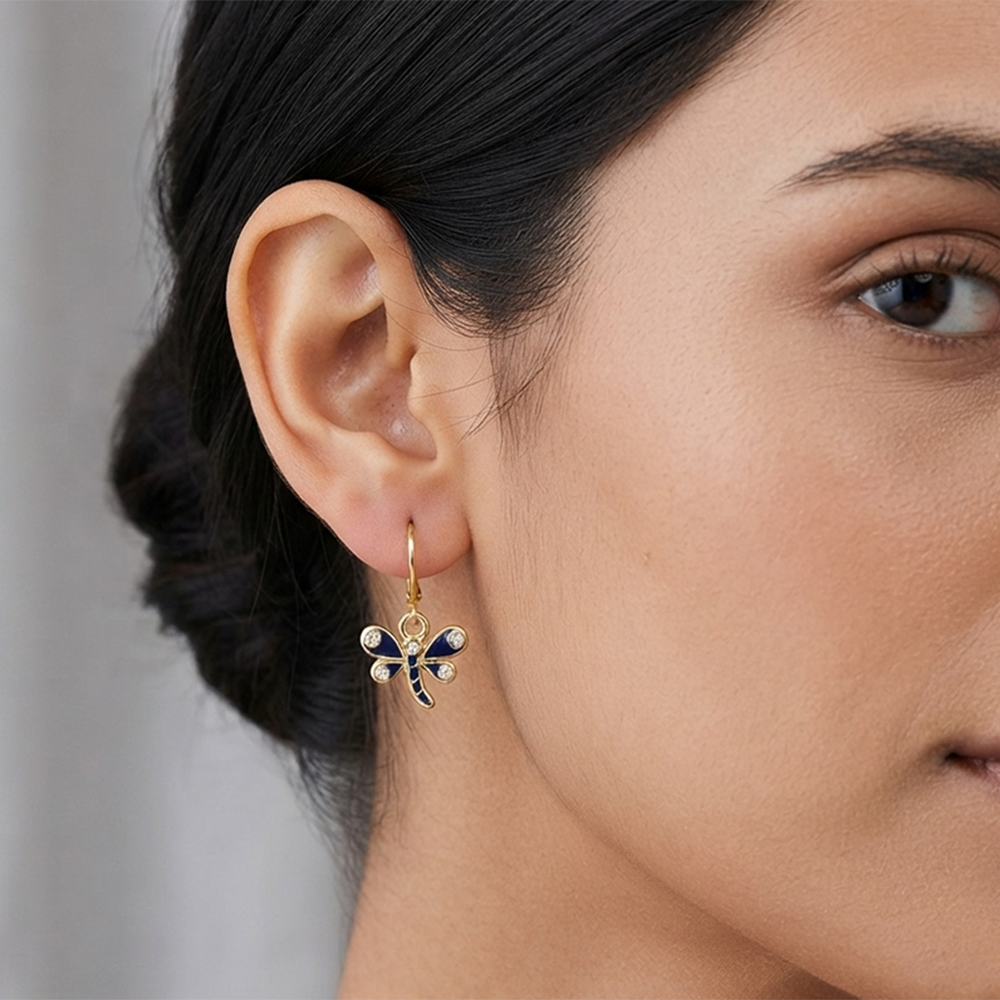 The99Jewel Dazzling Gold Plated DragonFly Shape Hoop Earrings