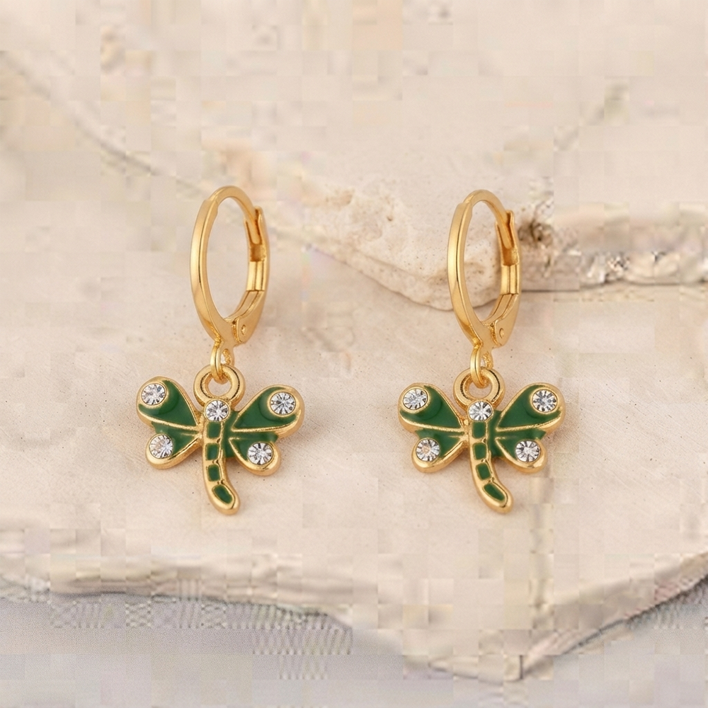 The99Jewel Dazzling Gold Plated DragonFly Shape Hoop Earrings