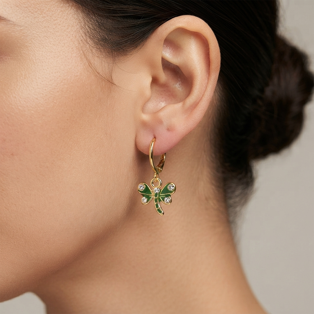 The99Jewel Dazzling Gold Plated DragonFly Shape Hoop Earrings