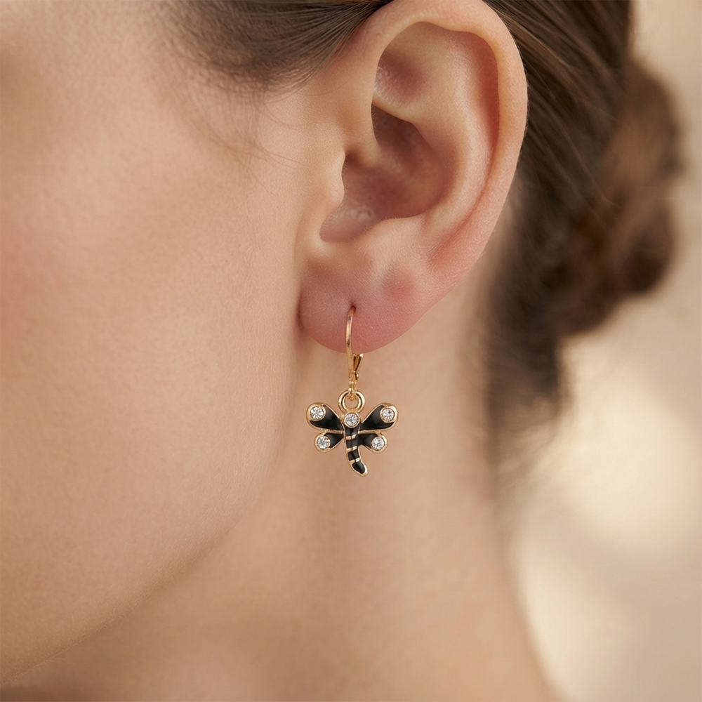 The99Jewel Dazzling Gold Plated DragonFly Shape Hoop Earrings