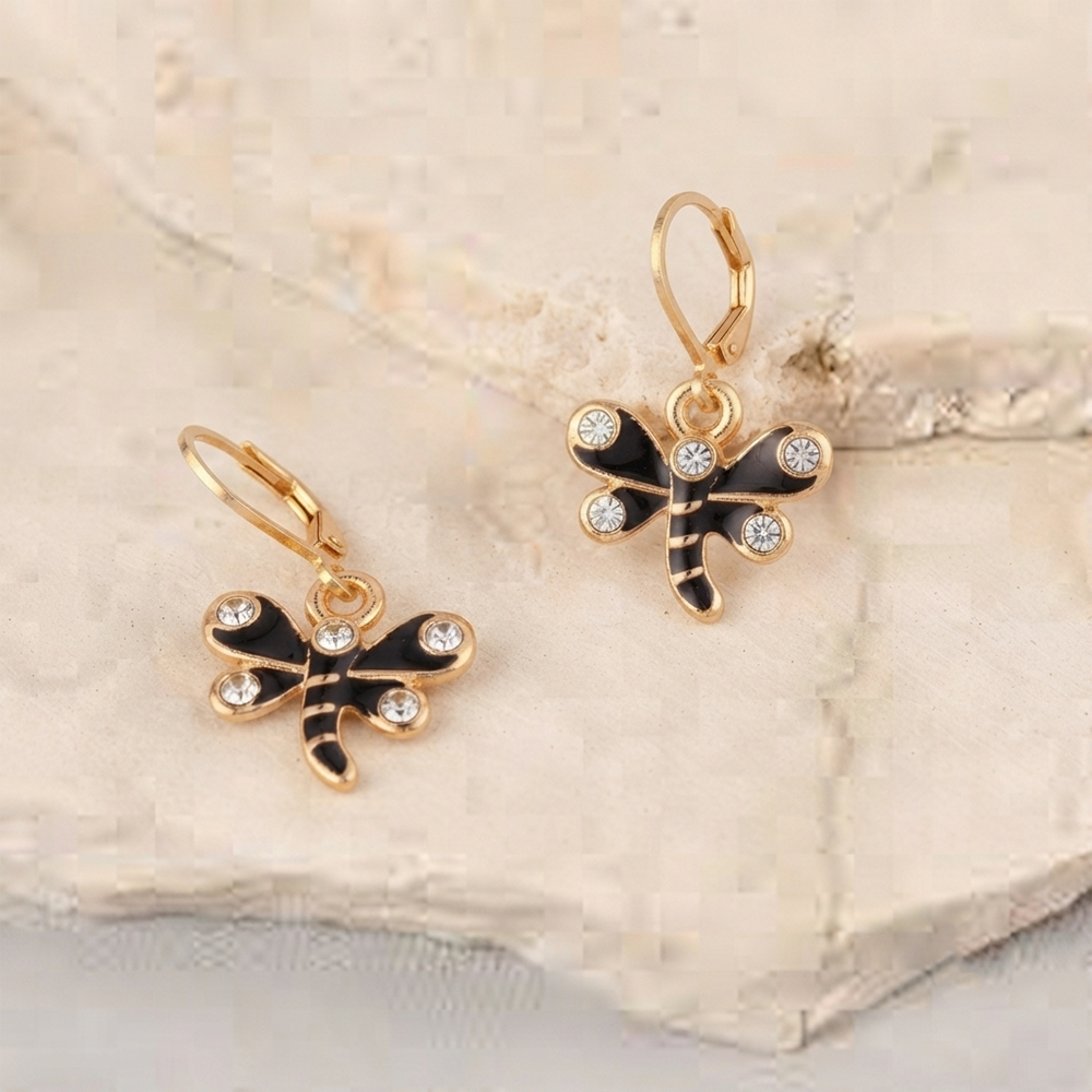The99Jewel Dazzling Gold Plated DragonFly Shape Hoop Earrings
