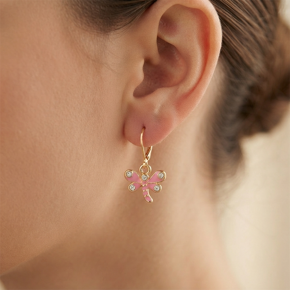 The99Jewel Dazzling Gold Plated DragonFly Shape Hoop Earrings