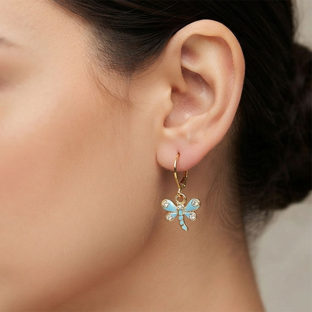 The99Jewel Dazzling Gold Plated DragonFly Shape Hoop Earrings