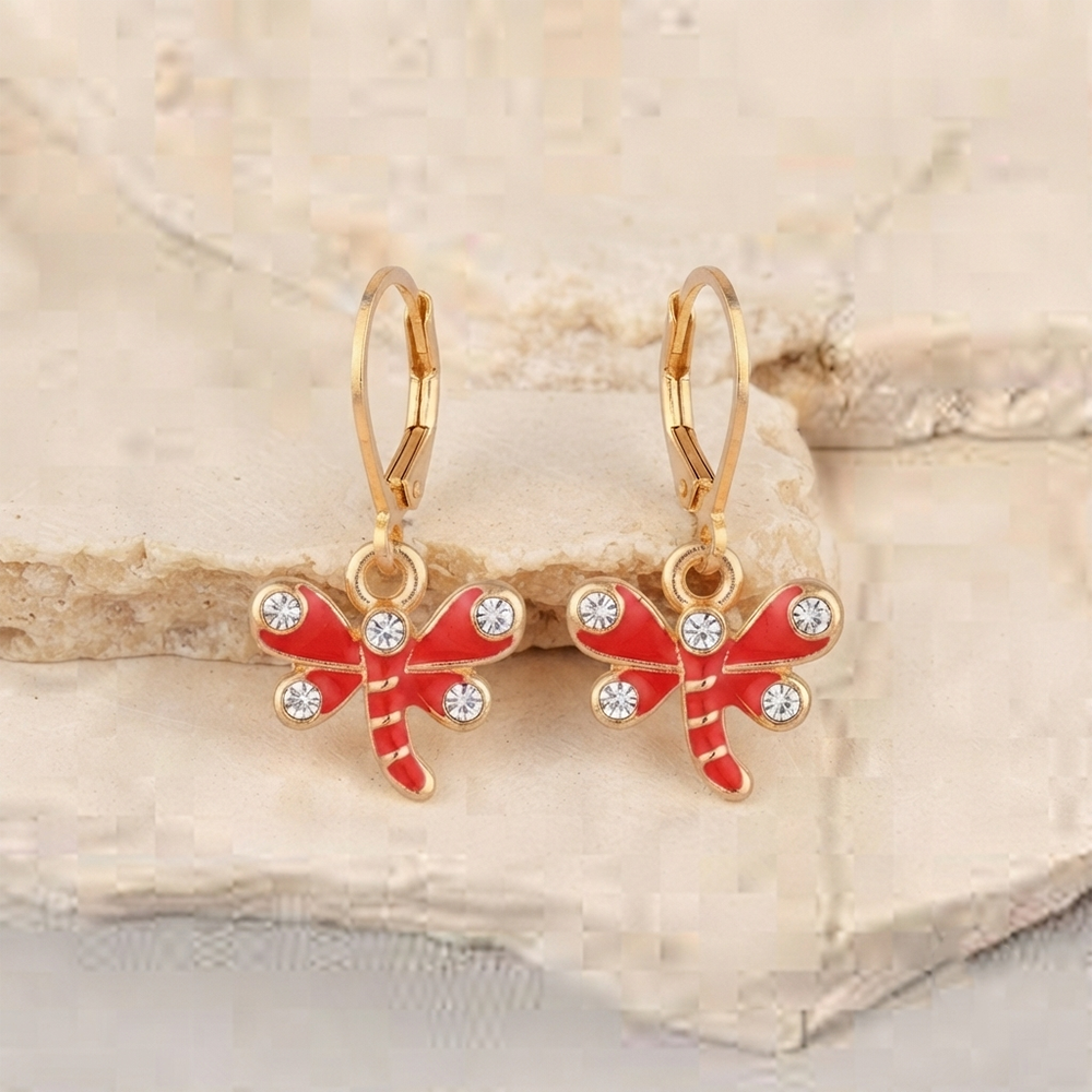 The99Jewel Dazzling Gold Plated DragonFly Shape Hoop Earrings
