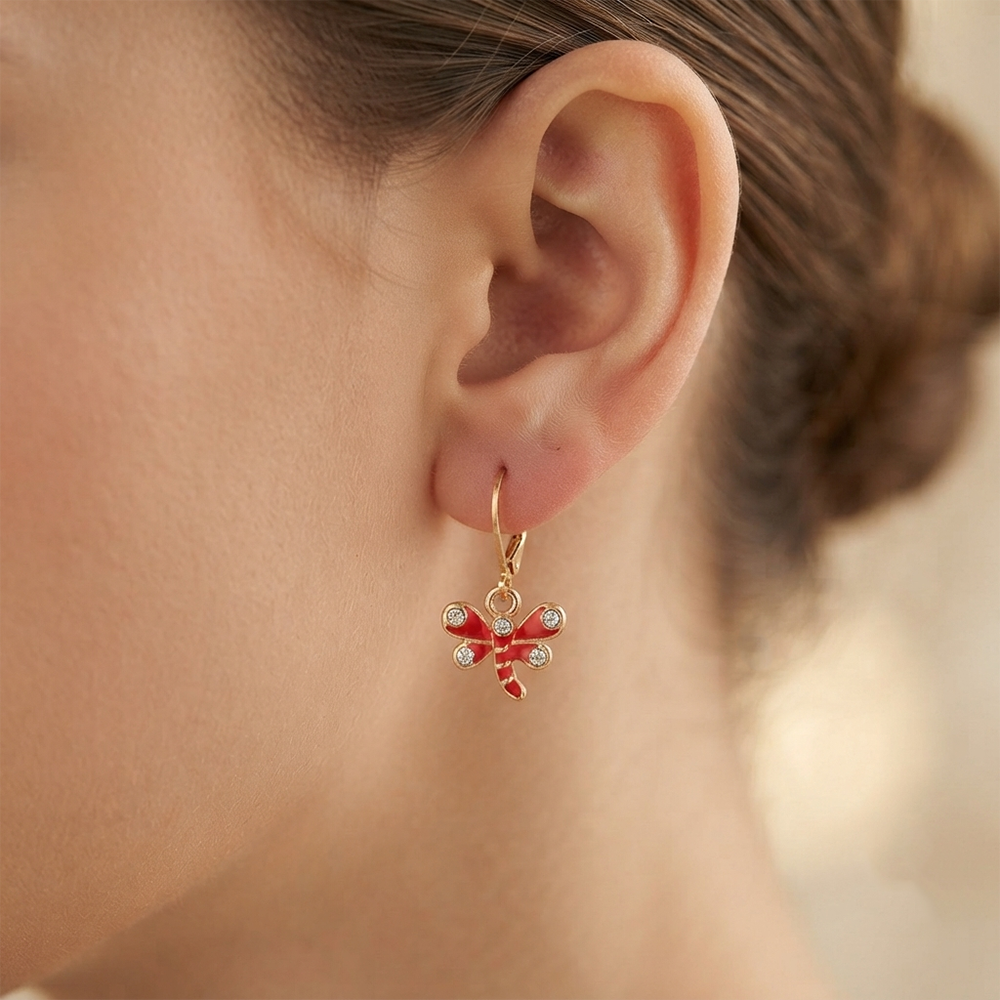 The99Jewel Dazzling Gold Plated DragonFly Shape Hoop Earrings