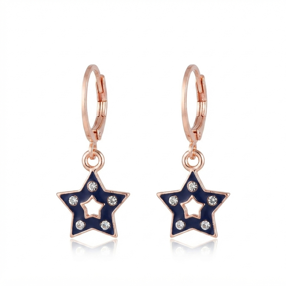 The99Jewel Sparkling Rose Gold Plated Austrian Stone Star Shape Hoop Earrings