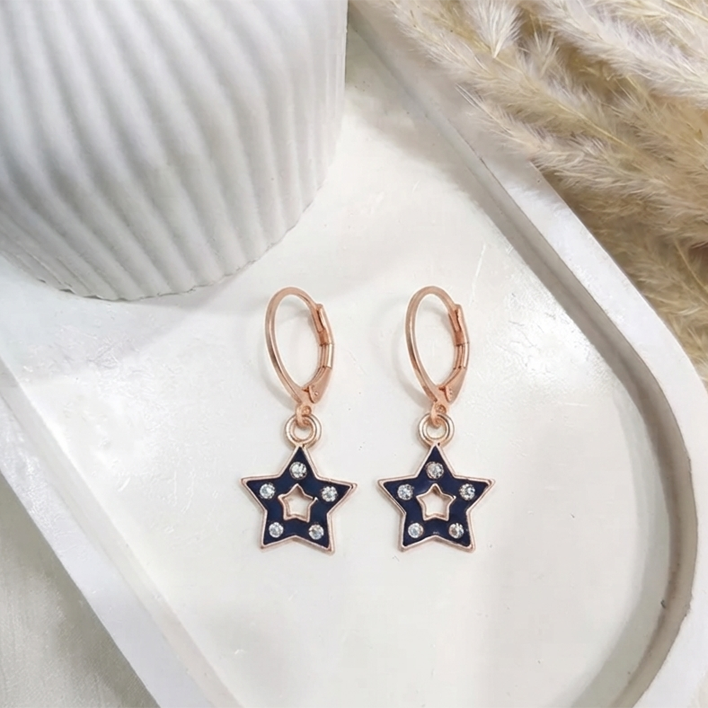 The99Jewel Sparkling Rose Gold Plated Austrian Stone Star Shape Hoop Earrings 
