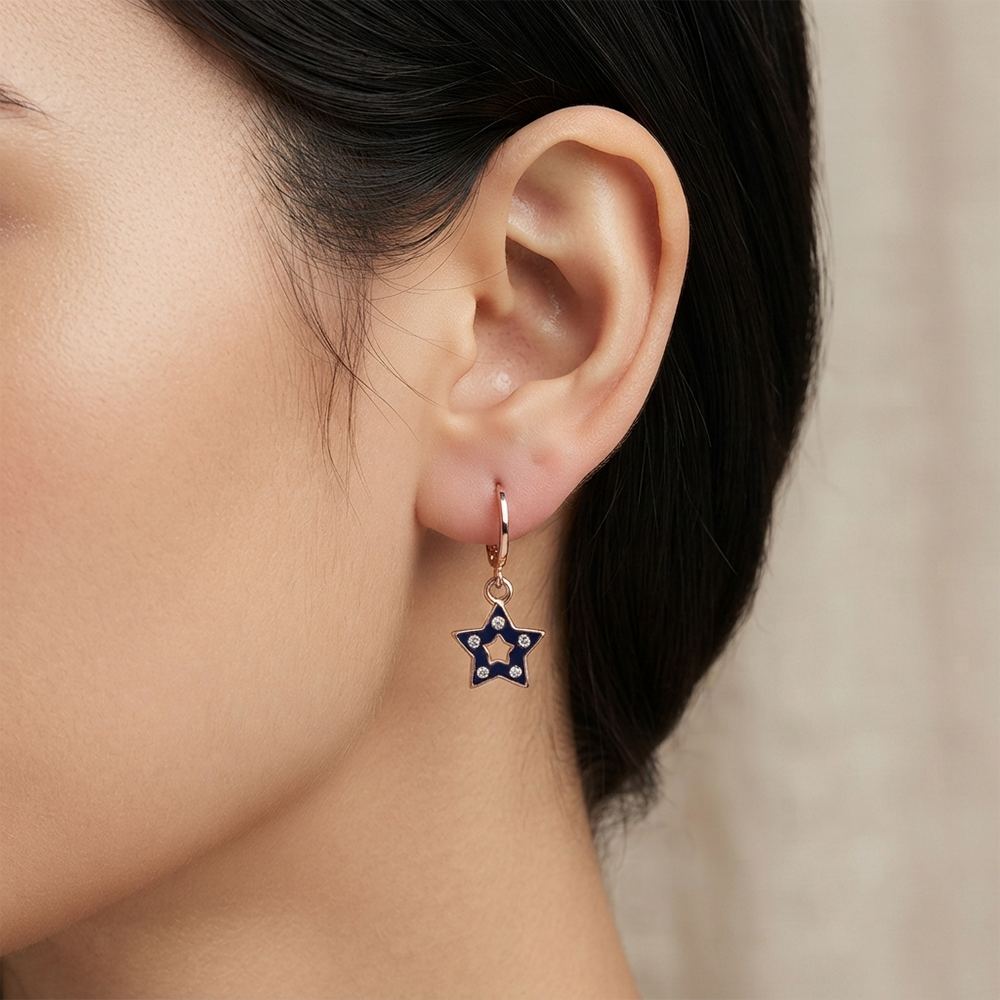 The99Jewel Sparkling Rose Gold Plated Austrian Stone Star Shape Hoop Earrings