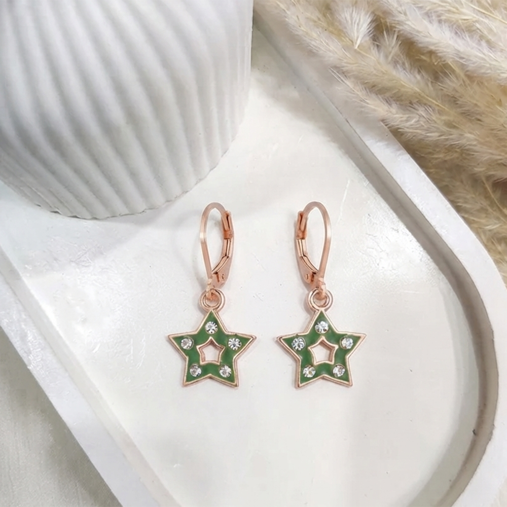 The99Jewel Sparkling Rose Gold Plated Austrian Stone Star Shape Hoop Earrings 