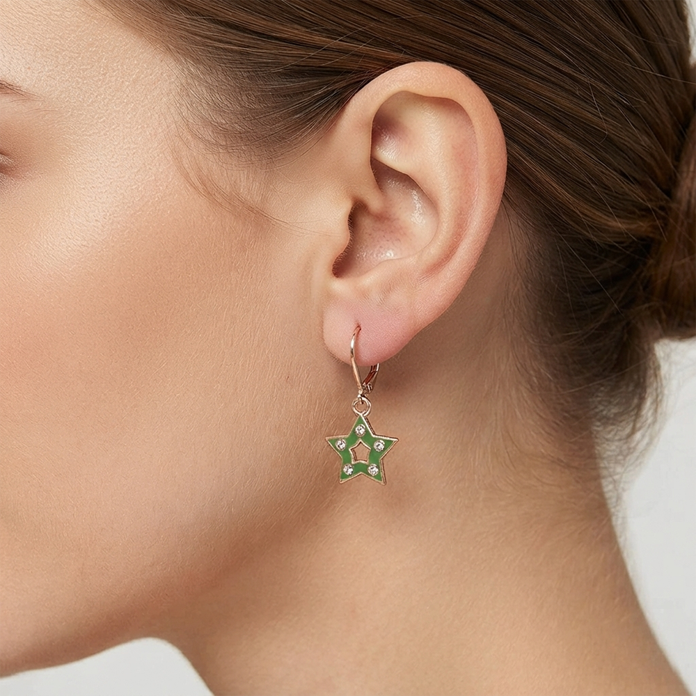 The99Jewel Sparkling Rose Gold Plated Austrian Stone Star Shape Hoop Earrings