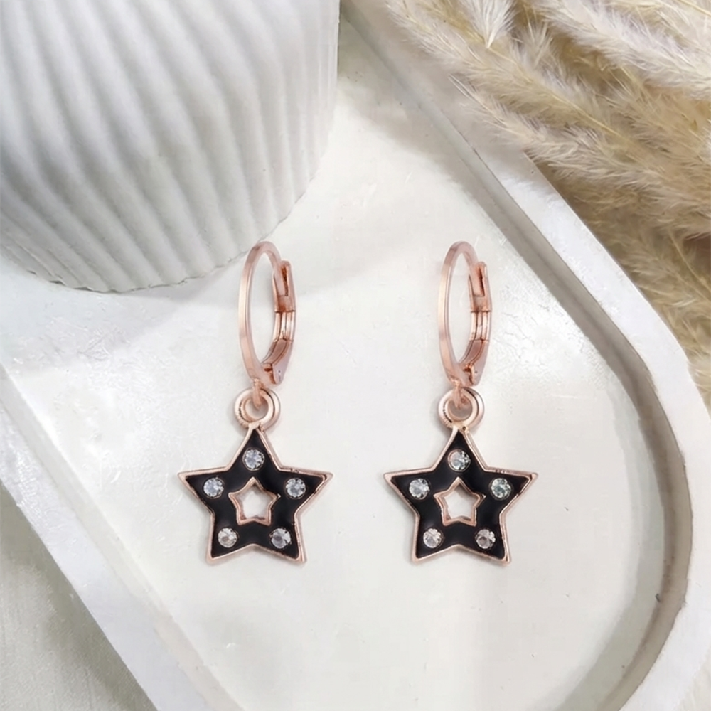 The99Jewel Sparkling Rose Gold Plated Austrian Stone Star Shape Hoop Earrings 