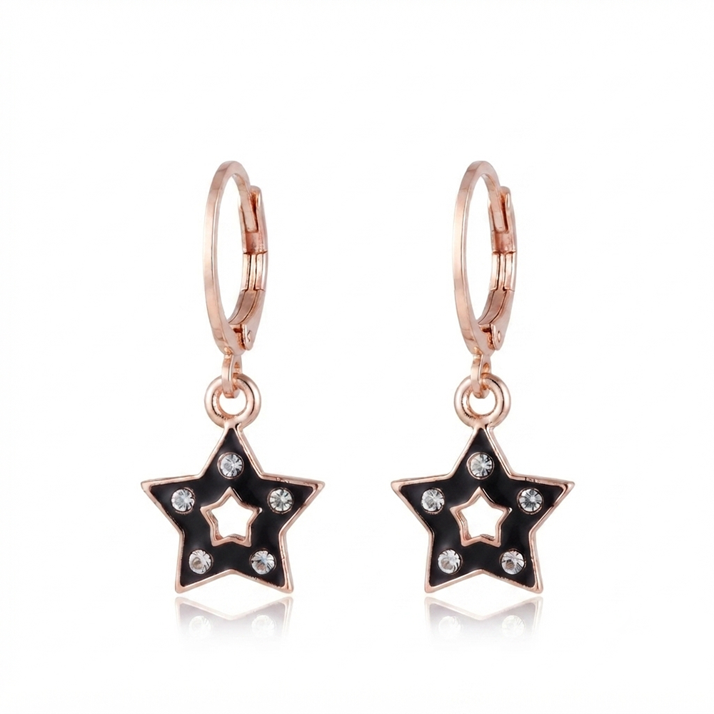 The99Jewel Sparkling Rose Gold Plated Austrian Stone Star Shape Hoop Earrings