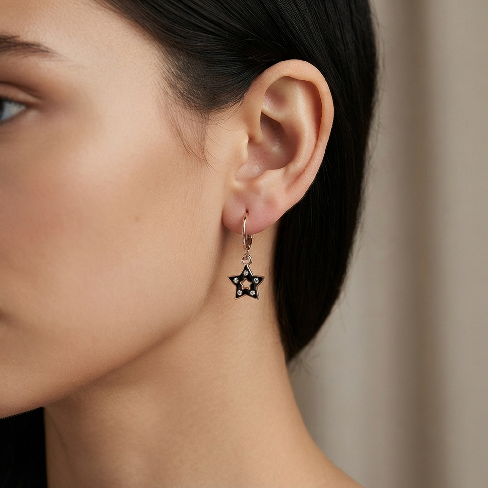 The99Jewel Sparkling Rose Gold Plated Austrian Stone Star Shape Hoop Earrings