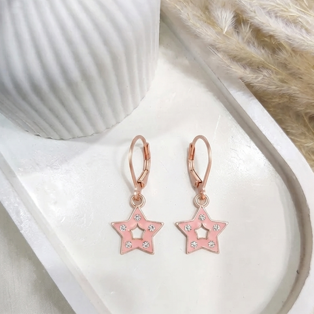 The99Jewel Sparkling Rose Gold Plated Austrian Stone Star Shape Hoop Earrings 