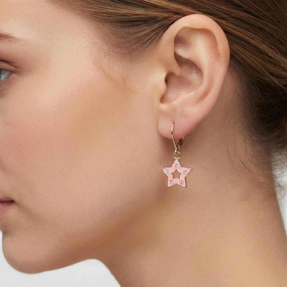 The99Jewel Sparkling Rose Gold Plated Austrian Stone Star Shape Hoop Earrings