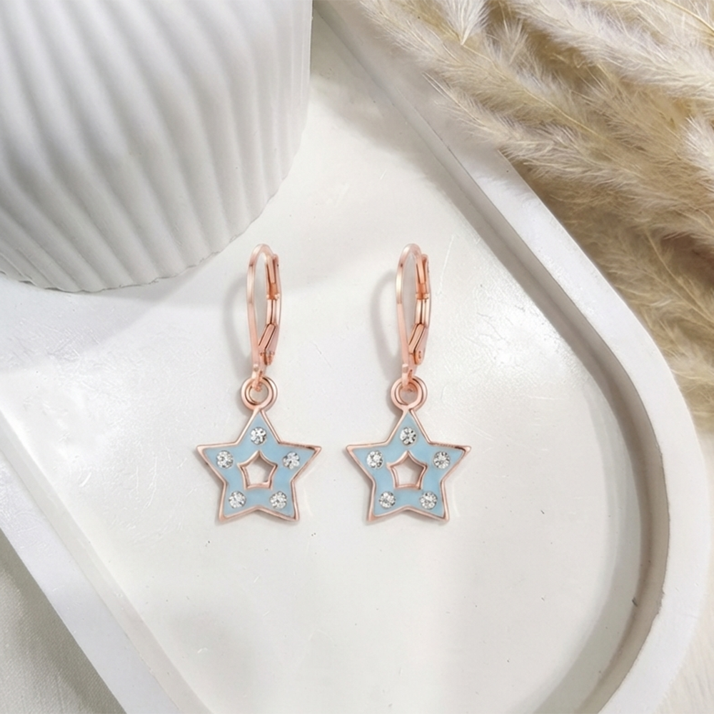 The99Jewel Sparkling Rose Gold Plated Austrian Stone Star Shape Hoop Earrings