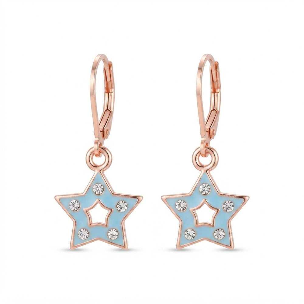 The99Jewel Sparkling Rose Gold Plated Austrian Stone Star Shape Hoop Earrings