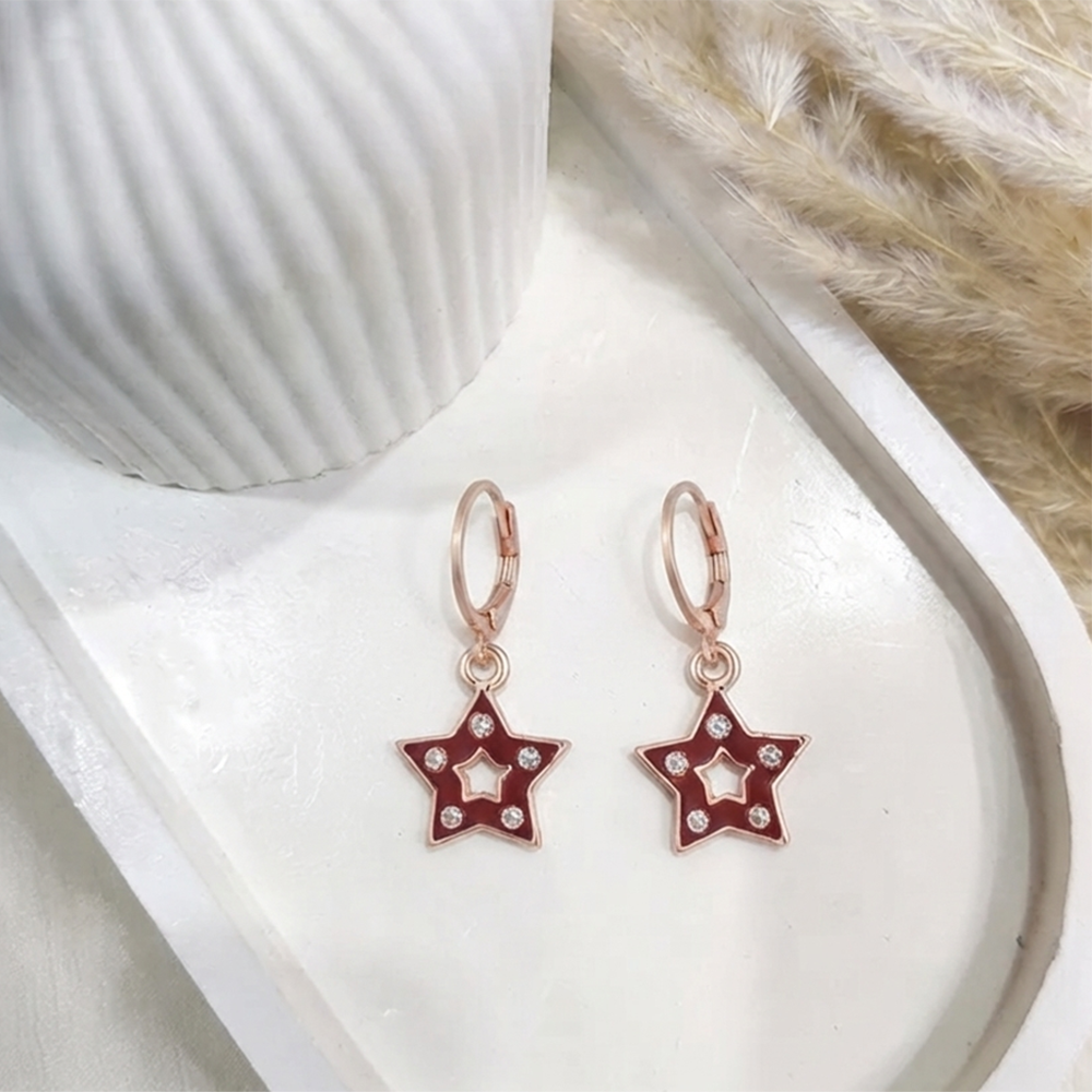 The99Jewel Sparkling Rose Gold Plated Austrian Stone Star Shape Hoop Earrings
