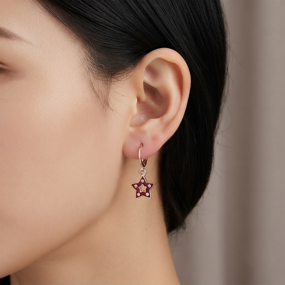 The99Jewel Sparkling Rose Gold Plated Austrian Stone Star Shape Hoop Earrings 