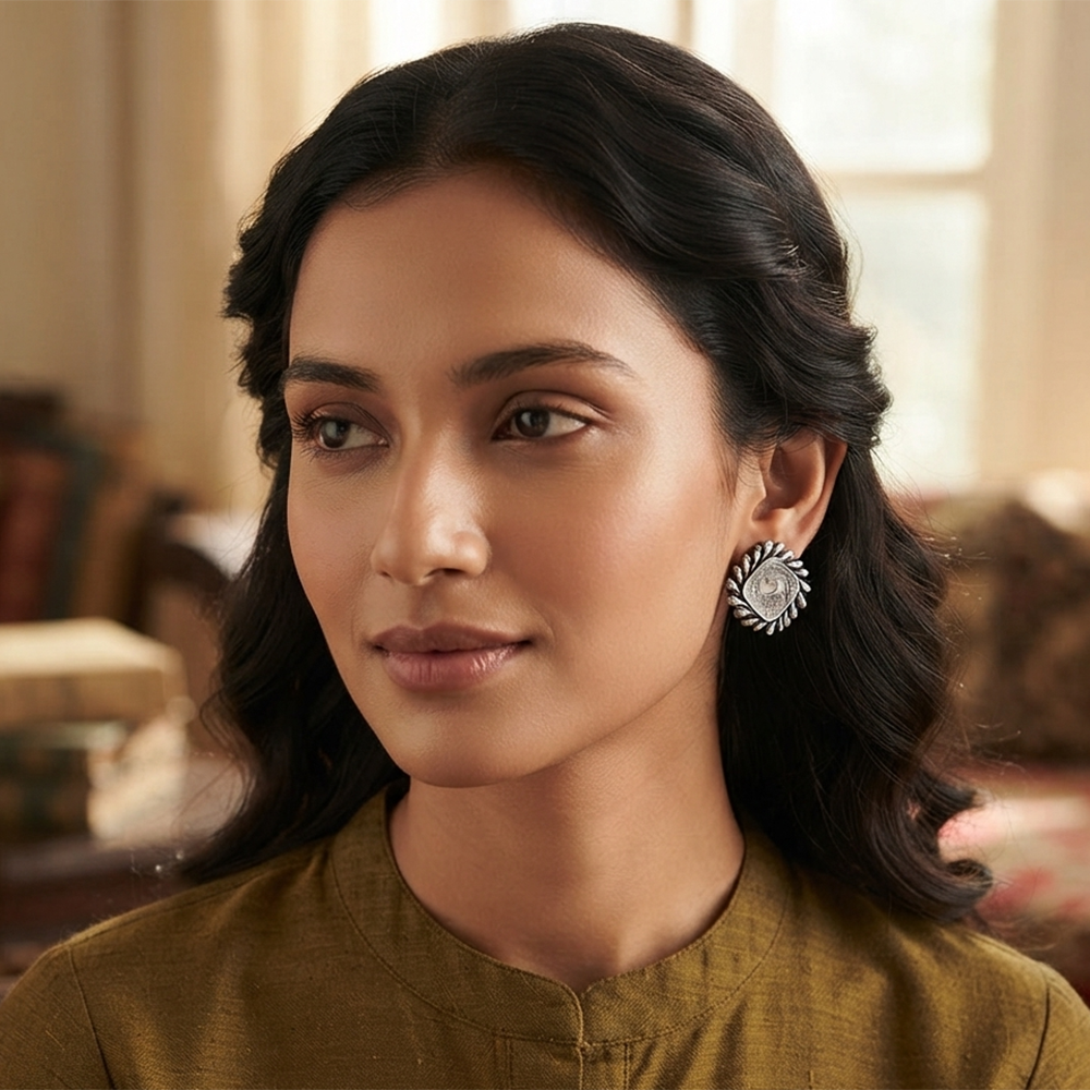 The99Jewel Oxidised Vintage Indian 5 Rupee Coin Stud Earrings for Women