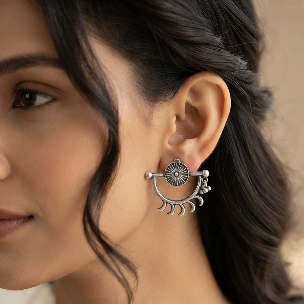 The99Jewel Oxidised Silver Sunburst Stud Earrings for Women