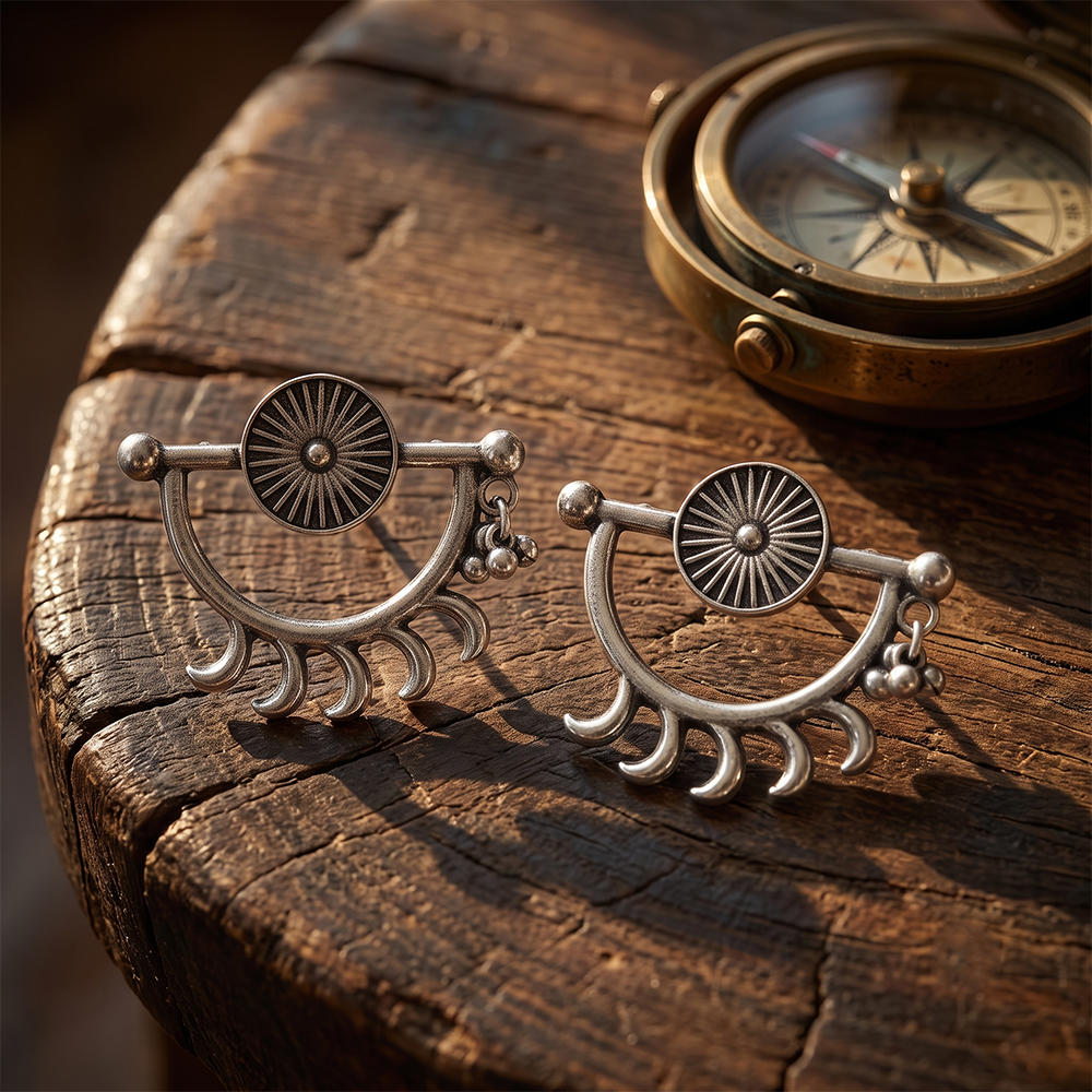 The99Jewel Oxidised Silver Sunburst Stud Earrings for Women