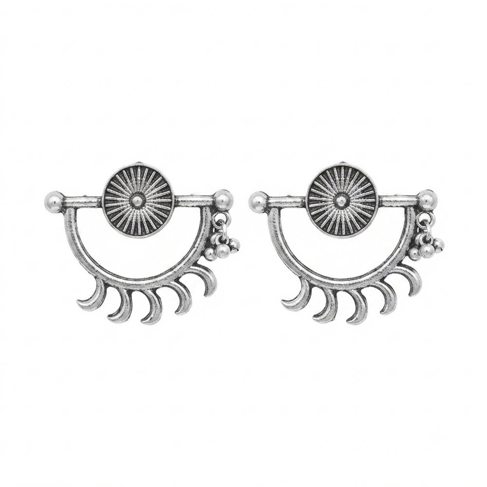 The99Jewel Oxidised Silver Sunburst Stud Earrings for Women