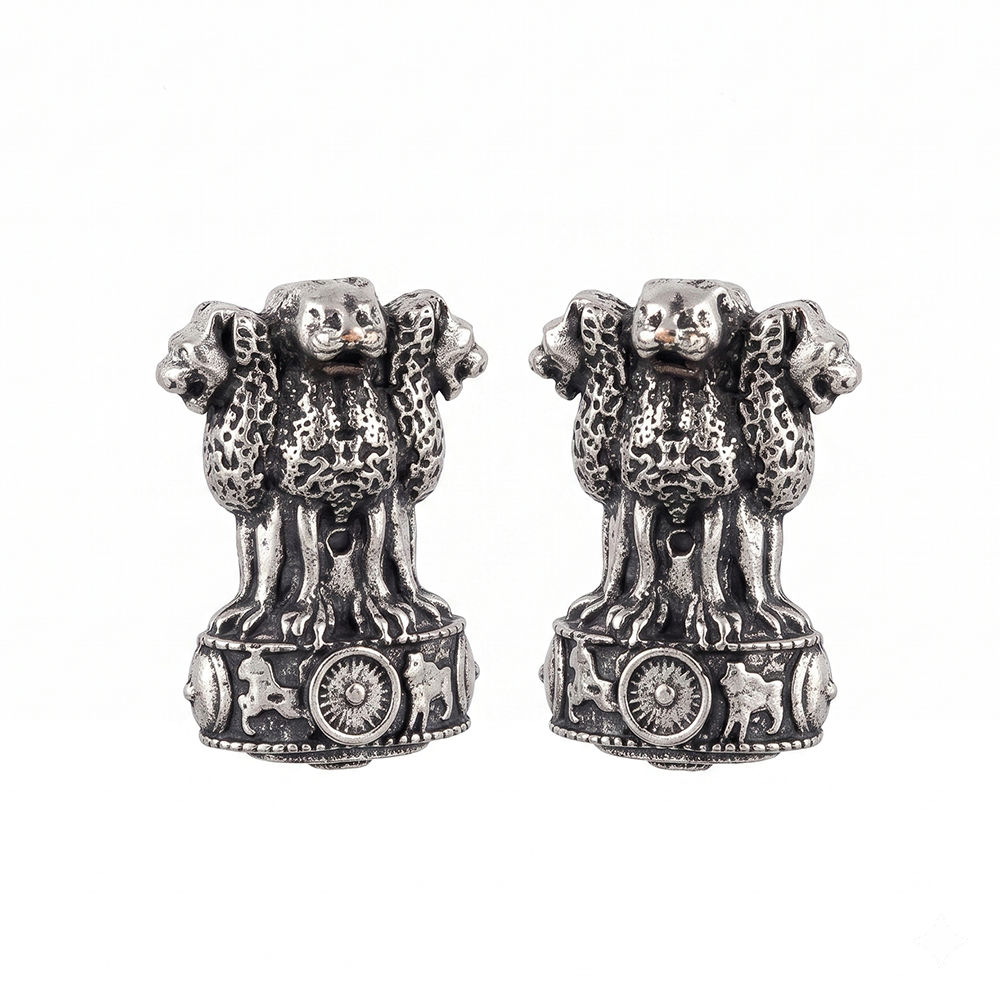 The99Jewel Oxidised Silver Ashoka Lion Capital Stud Earrings for Women