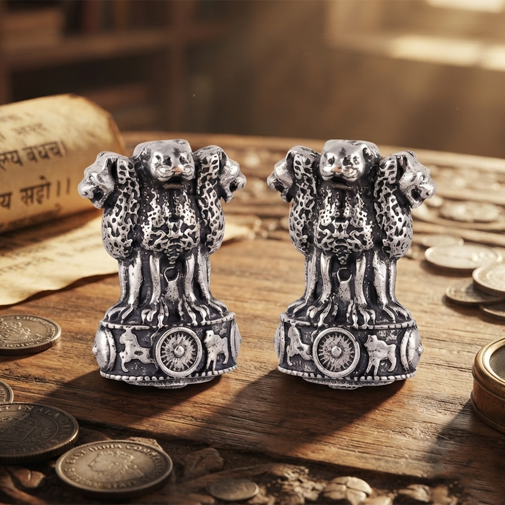 The99Jewel Oxidised Silver Ashoka Lion Capital Stud Earrings for Women