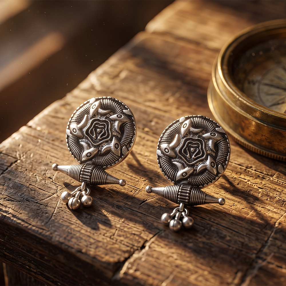 The99Jewel Oxidised Silver Tribal Disc Stud Earrings for Women 