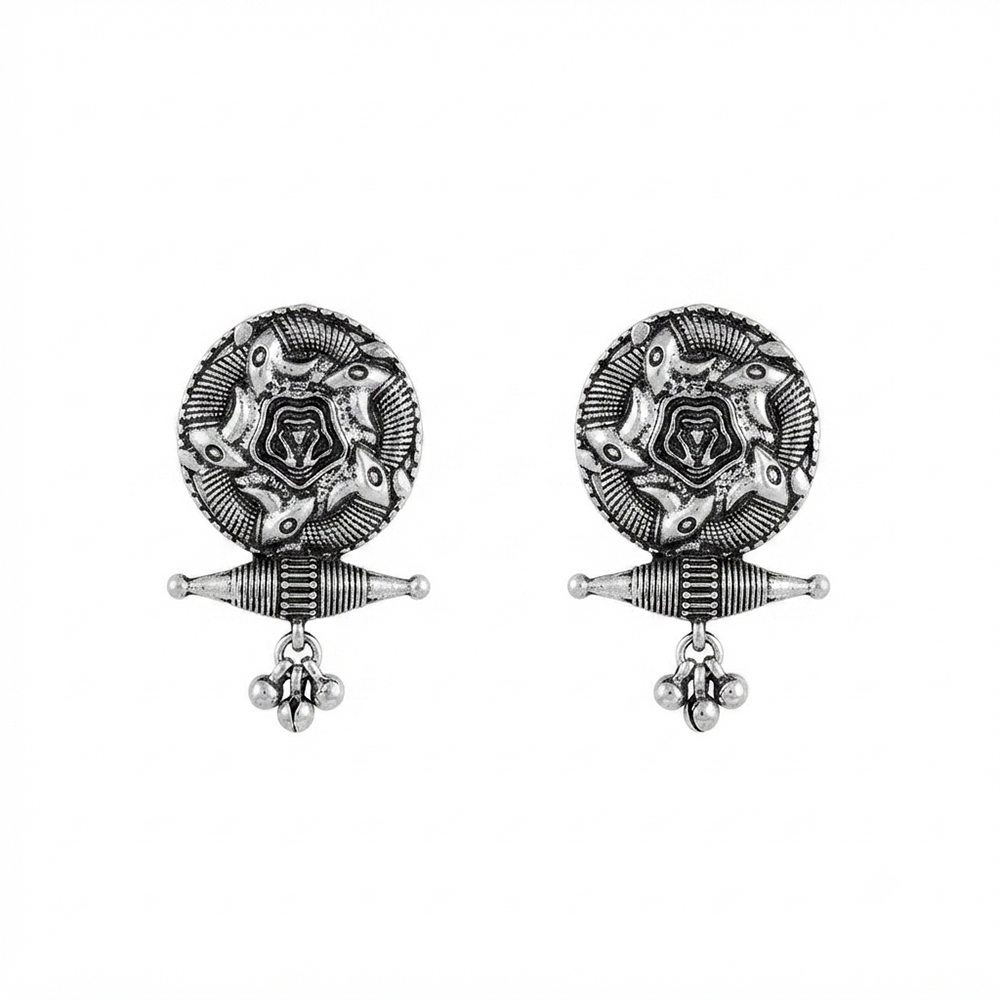 The99Jewel Oxidised Silver Tribal Disc Stud Earrings for Women