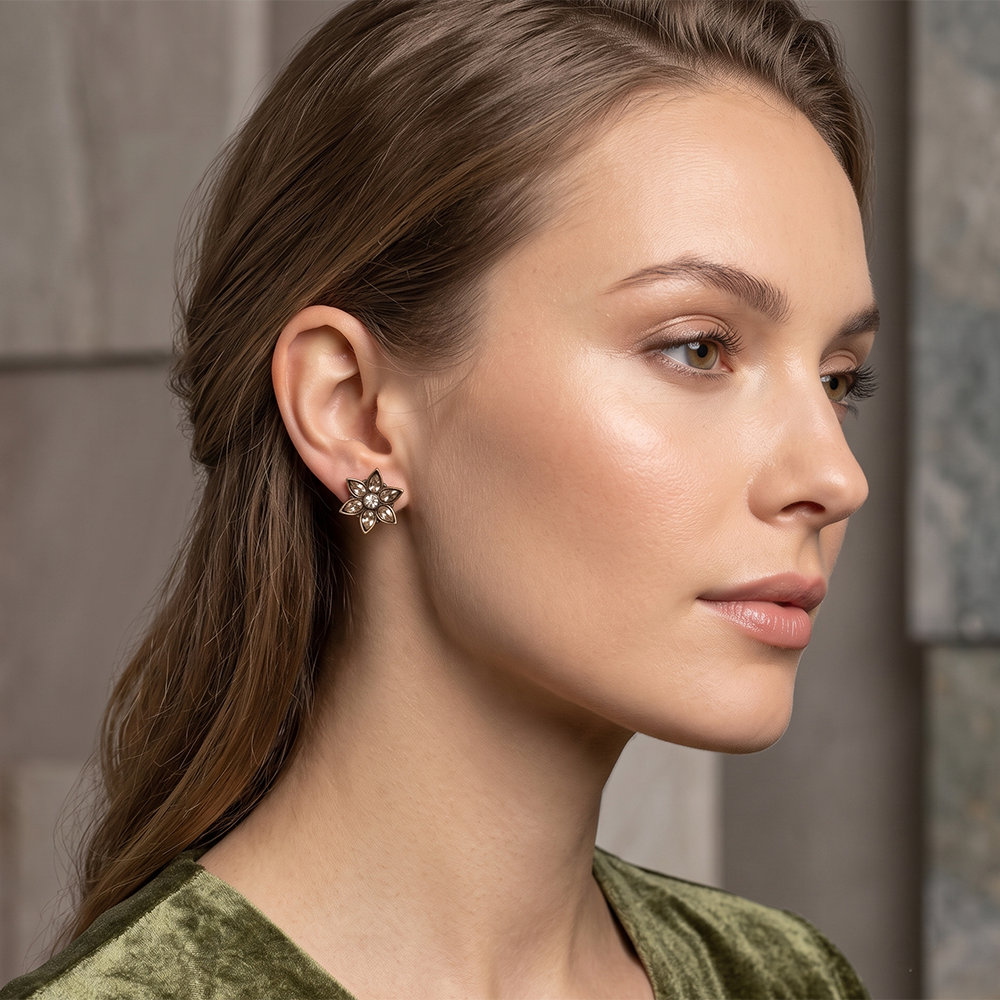 The99Jewel Antique Gold Plated Crystal Stud Earrings