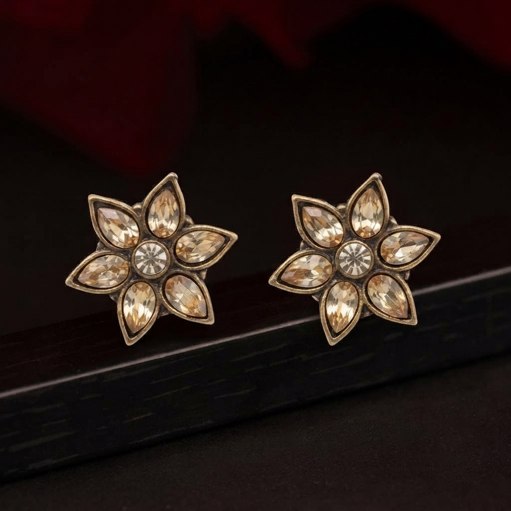 The99Jewel Antique Gold Plated Crystal Stud Earrings 